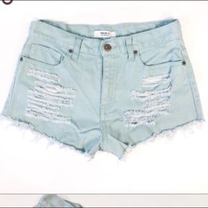 Teal Gray Distressed Forever 21 Jean Shorts